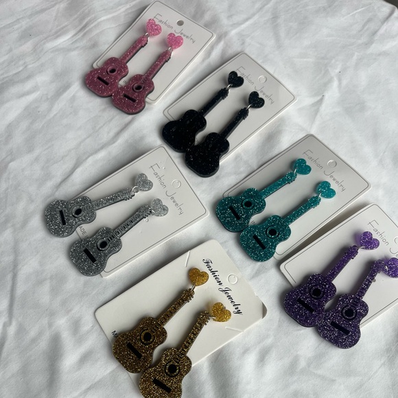 💛Blue Guitar Design Dangle Earrings Simple Classic Style Jewelry Music - Picture 4 of 6